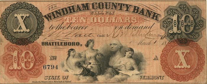 Windham County Bank - Obsolete Note - Paper Money